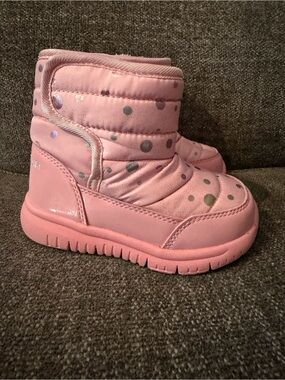 Kids Pink Dot Snow Boots with Easy Slip-On Fit